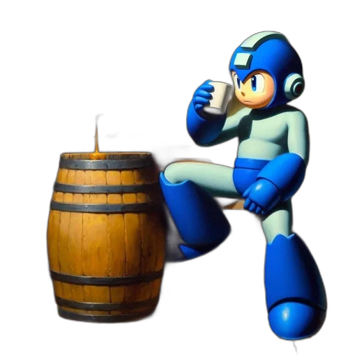 robot, bottle, furniture, concept art, pixel art, 3d render, vaporwave, blue transparent PNG cut-out