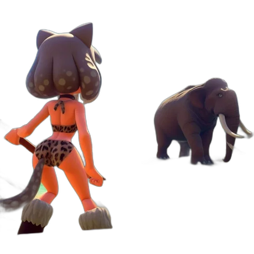 animal, creature, 3d render, concept art, earth tones, anthropomorphic, cat-woman, wears transparent PNG cut-out
