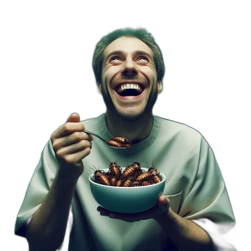food, photorealistic, concept art, 3d render, pixel art, man, laughs, while transparent PNG cut-out