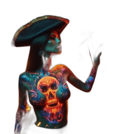 hat, dress, mask, jewelry, concept art, fantasy art, 3d render, photorealistic transparent PNG cut-out