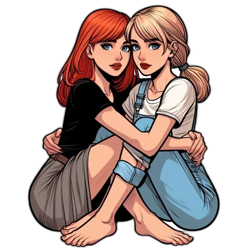comic book art, cartoon, concept art, pixel art, fire, two, animated, females transparent PNG cut-out