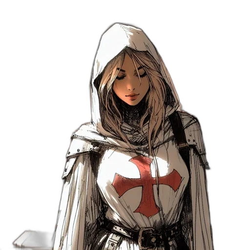 sword, concept art, comic book art, fantasy art, pixel art, red, woman, long transparent PNG cut-out