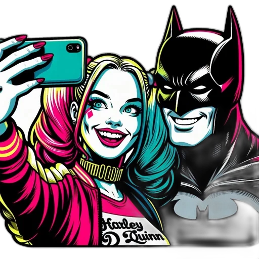 comic book art, cartoon, concept art, iconic, duo, harley, quinn, distinctive transparent PNG cut-out