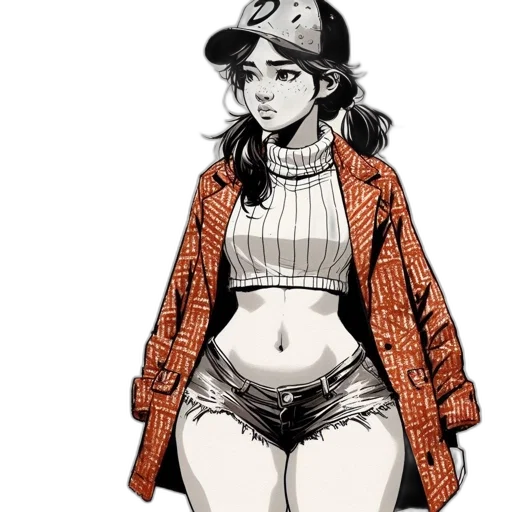 jacket, hat, dress, face, comic book art, concept art, pixel art, cartoon transparent PNG cut-out
