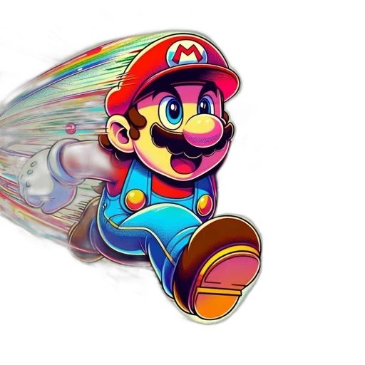 weapon, concept art, pixel art, 3d render, watercolor, mario, leaps, through transparent PNG cut-out