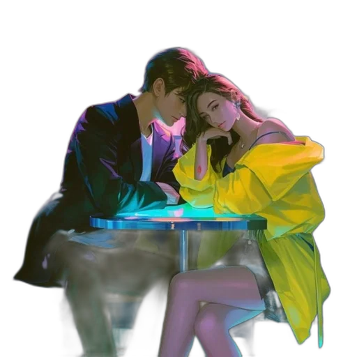 jacket, umbrella, concept art, watercolor, vaporwave, cyberpunk, neon lights, underwater transparent PNG cut-out
