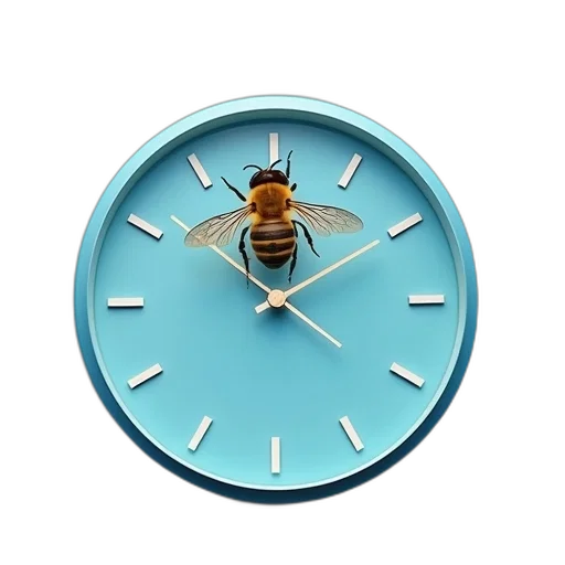 3d render, bee, flying, blue, background, round, clock transparent PNG cut-out