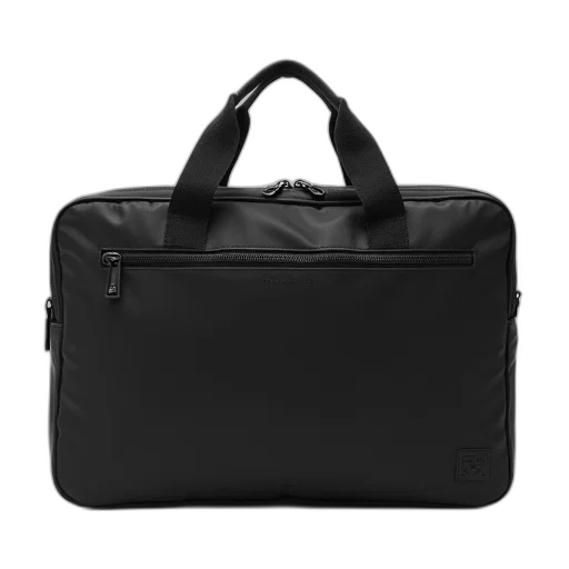 black, rectangular, soft-sided, briefcase, zipper, closure, handle, top transparent PNG cut-out