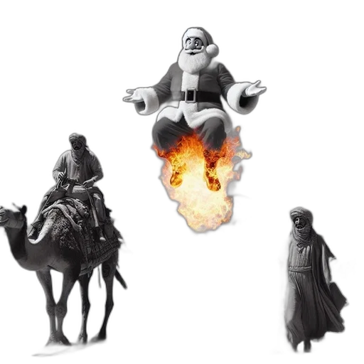 concept art, fantasy art, comic book art, pixel art, fire, desert, landscape, santa transparent PNG cut-out