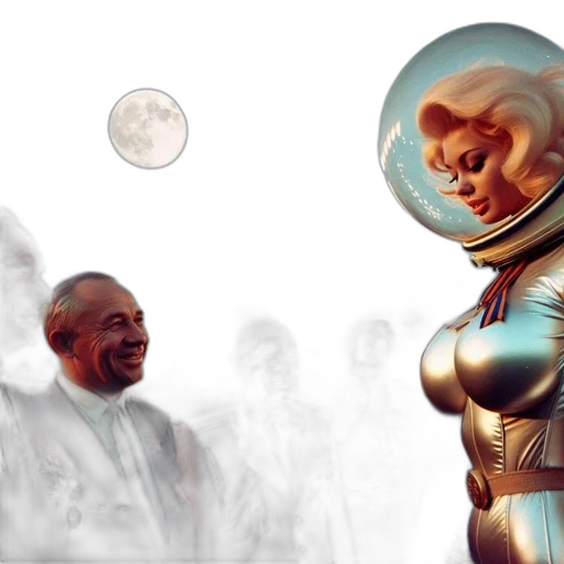 concept art, comic book art, 3d render, outer space, men, formal, attire, woman transparent PNG cut-out