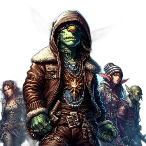jacket, staff, concept art, fantasy art, comic book art, group, fantastical, beings transparent PNG cut-out