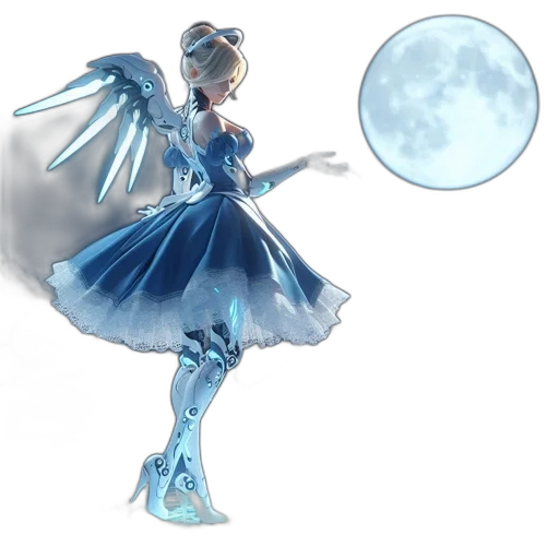 dress, staff, concept art, fantasy art, anime, 3d render, blue, monochrome transparent PNG cut-out
