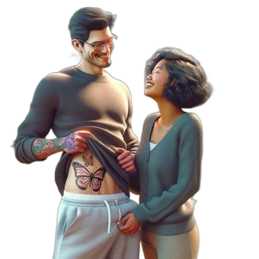concept art, cyberpunk, comic book art, photorealistic, couple, stand, side-by-side, park transparent PNG cut-out