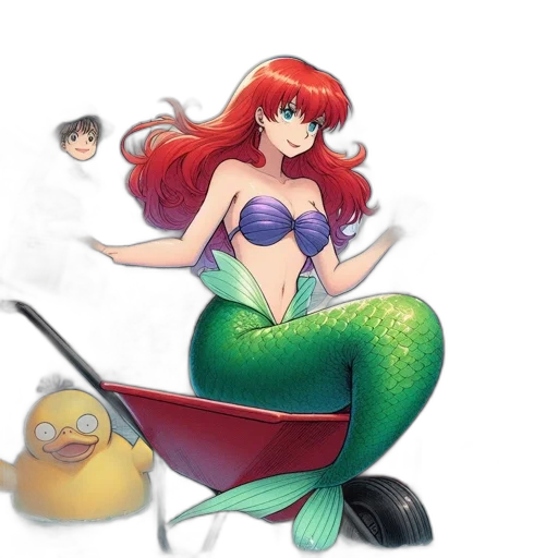 concept art, fantasy art, pixel art, watercolor, underwater, beach, mermaid, sits transparent PNG cut-out