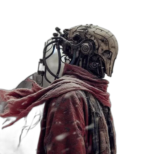 mask, robot, jacket, face, concept art, cyberpunk, photorealistic, comic book art transparent PNG cut-out