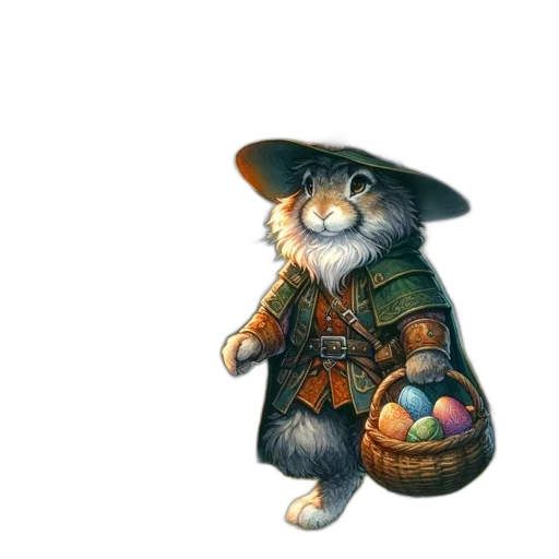 staff, hat, fantasy art, concept art, pixel art, watercolor, rabbit-like, creature transparent PNG cut-out