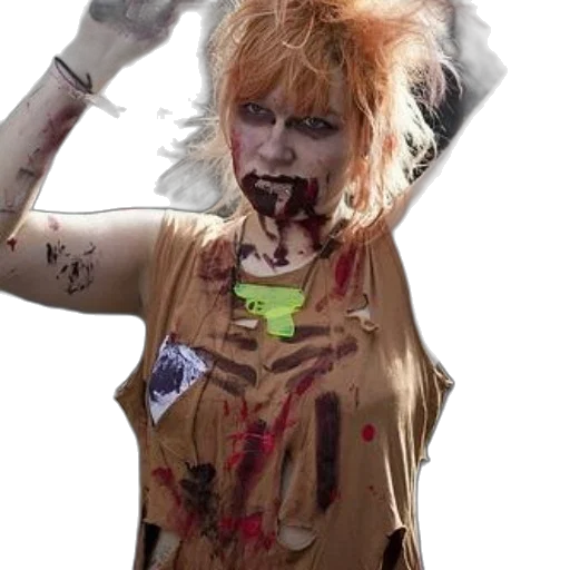 person, dressed, zombie, blood, splatters, their, shirt, face transparent PNG cut-out