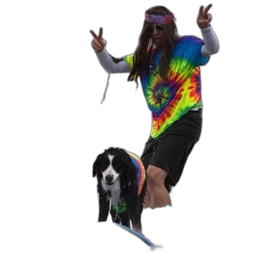 animal, creature, jacket, staff, neon, man, tie-dye, shirt transparent PNG cut-out