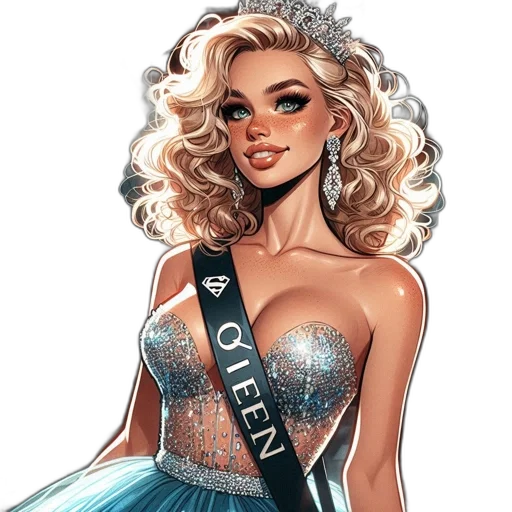 dress, crown, jewelry, cartoon, comic book art, fantasy art, concept art, woman transparent PNG cut-out