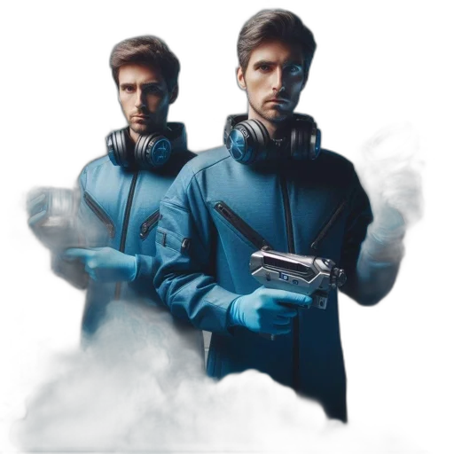 jacket, concept art, cyberpunk, pixel art, fantasy art, fog, blue, two transparent PNG cut-out