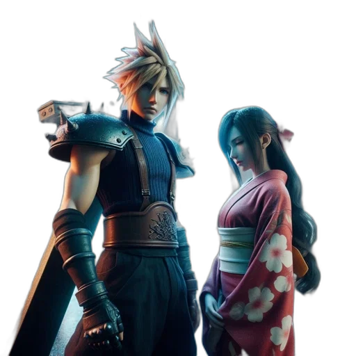concept art, 3d render, fantasy art, two, characters, one, armor, kimono transparent PNG cut-out