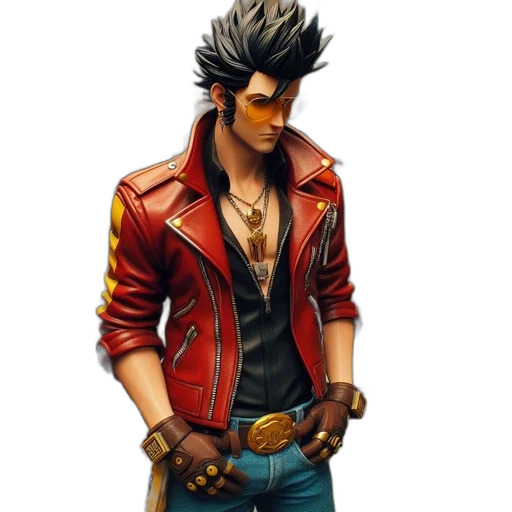 jacket, concept art, pixel art, comic book art, fantasy art, red, male, character transparent PNG cut-out