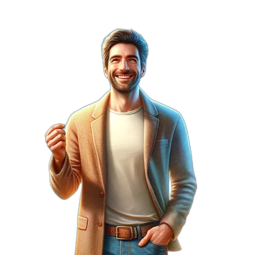 jacket, staff, concept art, 3d render, cartoon, pixel art, golden, earth tones transparent PNG cut-out