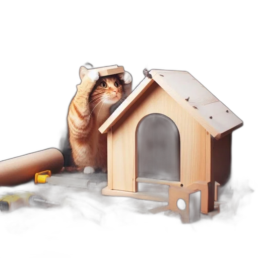 concept art, photorealistic, 3d render, watercolor, orange, tabby, cat, sits transparent PNG cut-out