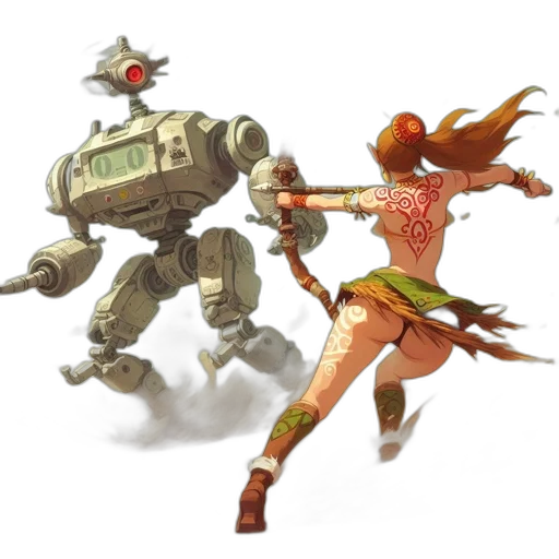 robot, weapon, concept art, fantasy art, 3d render, pixel art, desert, landscape transparent PNG cut-out