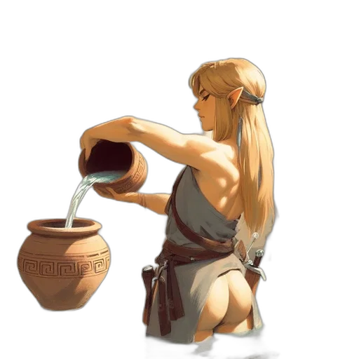 food, concept art, fantasy art, pixel art, oil painting, fire, woman, pointy transparent PNG cut-out