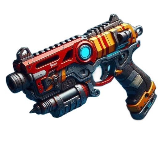 weapon, concept art, 3d render, elaborate, futuristic, firearm, features, vivid transparent PNG cut-out