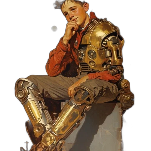 robot, weapon, staff, concept art, fantasy art, cyberpunk, comic book art, outer space transparent PNG cut-out