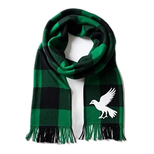 green, black, plaid, scarf, white, bird, emblem, right transparent PNG cut-out