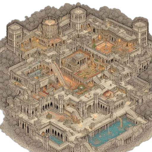 building, concept art, fantasy art, 3d render, pixel art, elaborate, multilevel, architectural transparent PNG cut-out