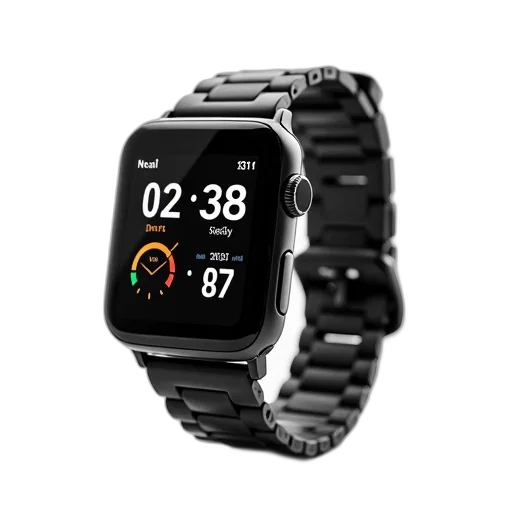 jewelry, black, smartwatch, digital, display, showing, time, date transparent PNG cut-out