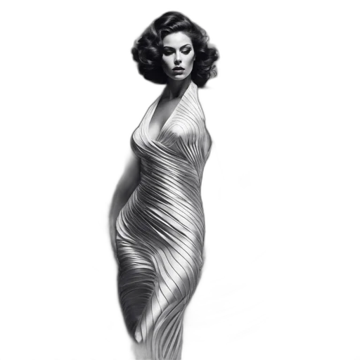 dress, hair, photorealistic, concept art, pencil sketch, woman, 1940s, 1950s-inspired transparent PNG cut-out