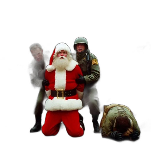 weapon, concept art, santa, claus, impostor, confronted, armed, soldiers transparent PNG cut-out