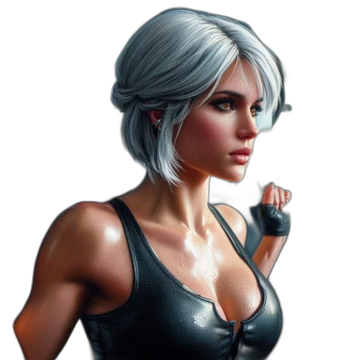 face, jacket, weapon, dress, comic book art, concept art, fantasy art, photorealistic transparent PNG cut-out