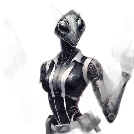 robot, mask, concept art, comic book art, cyberpunk, fantasy art, outer space, monochrome transparent PNG cut-out