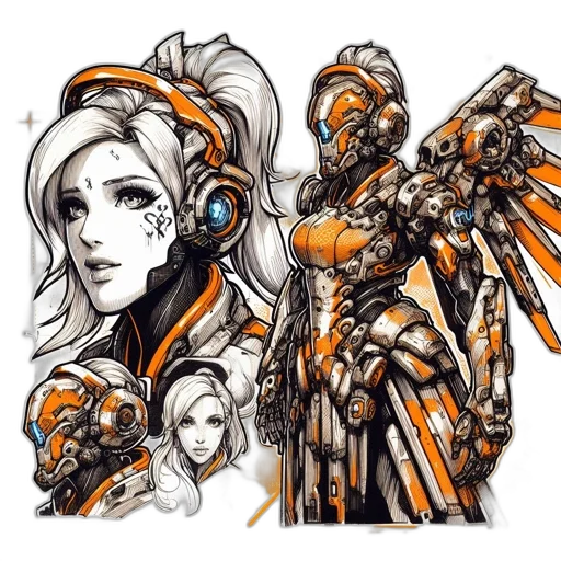 weapon, robot, staff, concept art, fantasy art, anime, comic book art, golden transparent PNG cut-out