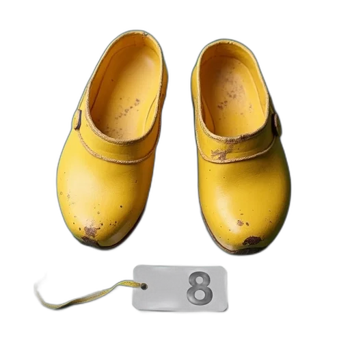 shoes, jewelry, photorealistic, 3d render, pair, worn-out, wooden, clogs transparent PNG cut-out