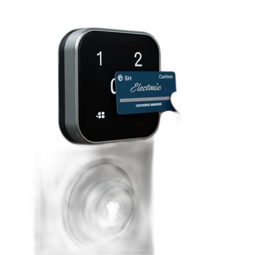 3d render, close-up, metallic, electronic, lock, digital, display, showing transparent PNG cut-out