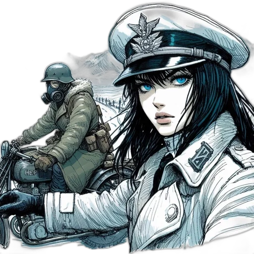jacket, hat, weapon, comic book art, concept art, fantasy art, cyberpunk, snow transparent PNG cut-out