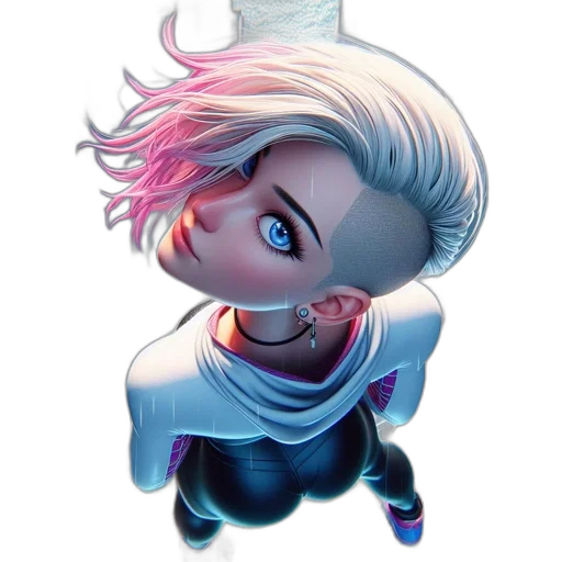 hair, face, jacket, concept art, cyberpunk, cartoon, comic book art, animated transparent PNG cut-out