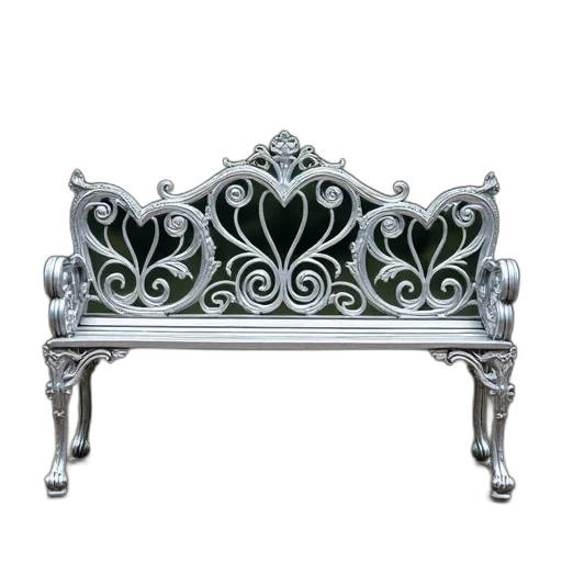 furniture, crown, jewelry, 3d render, photorealistic, silver, metal, bench transparent PNG cut-out