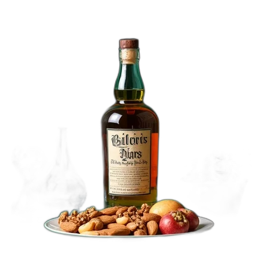 bottle, food, crown, 3d render, whiskey, label, reads, bitter transparent PNG cut-out