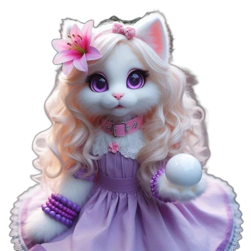 dress, 3d render, fantasy art, concept art, photorealistic, pastel, feline-like, doll transparent PNG cut-out