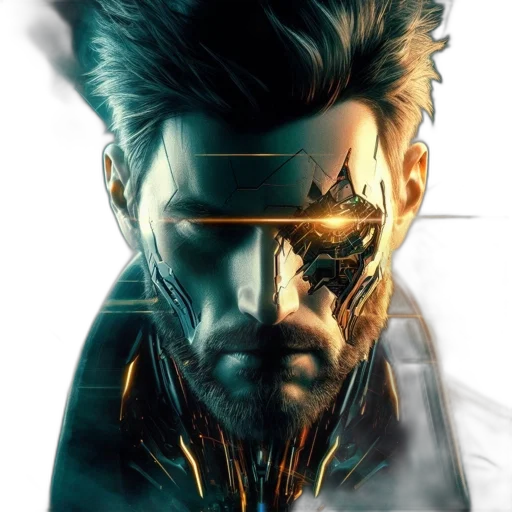 face, mask, cyberpunk, concept art, comic book art, 3d render, golden, individual transparent PNG cut-out