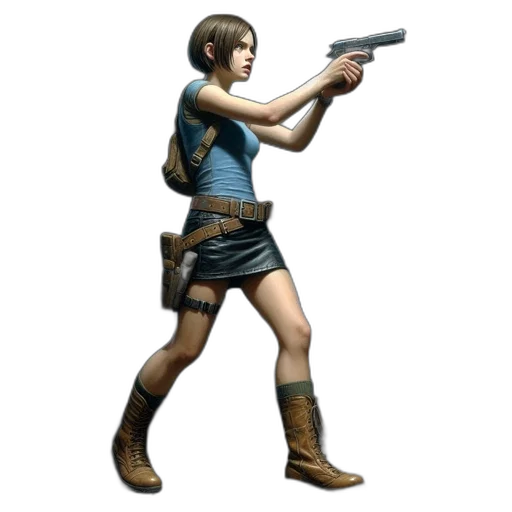 weapon, concept art, pixel art, 3d render, woman, military, attire, holds transparent PNG cut-out