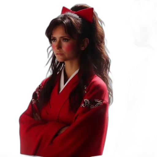 jacket, staff, photorealistic, anime, concept art, red, woman, vibrant transparent PNG cut-out
